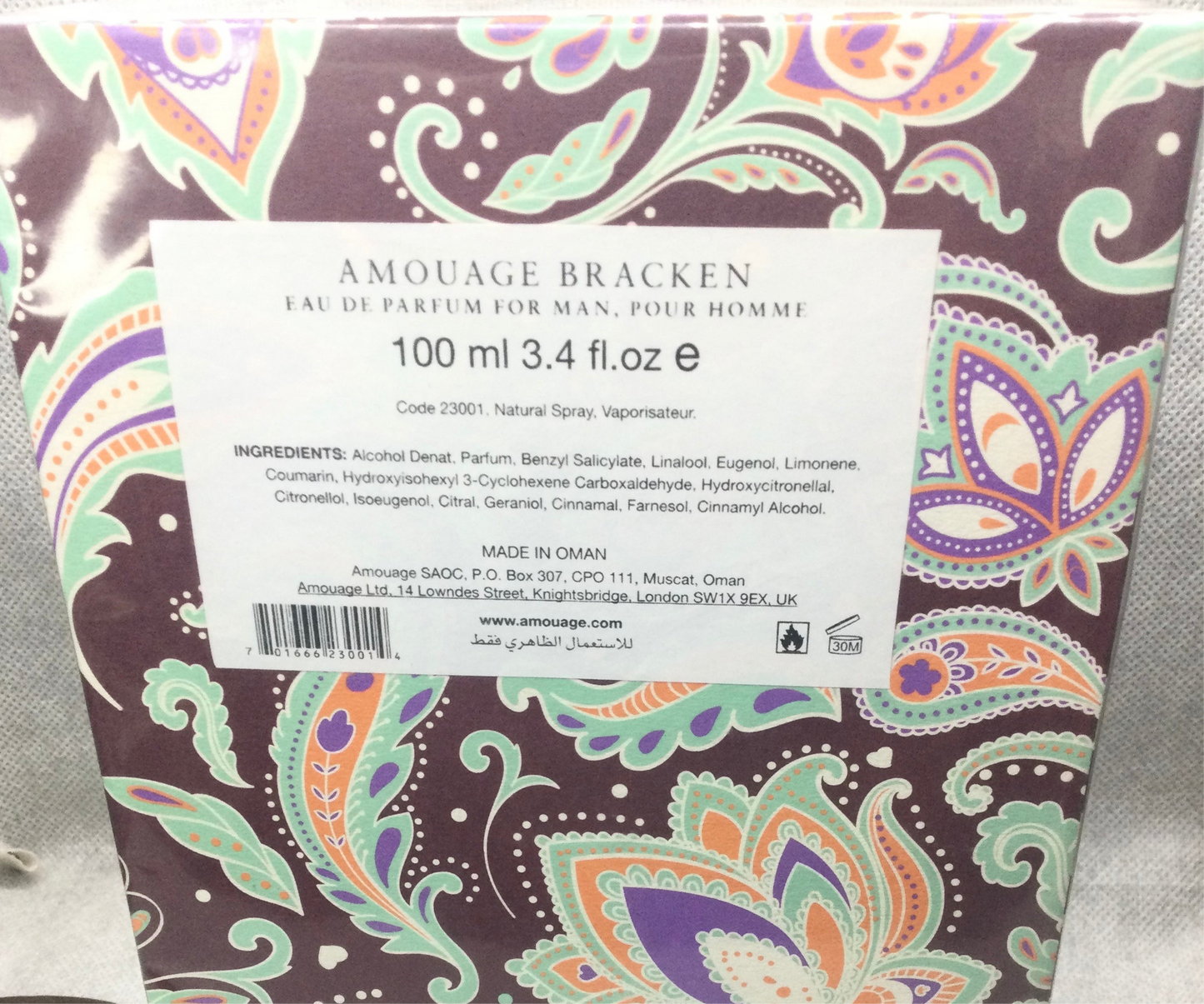 Amouage Bracken FOR MEN EAU DE PARFUM 100 ML SPRAY OMAN Discontinued Sealed RARE