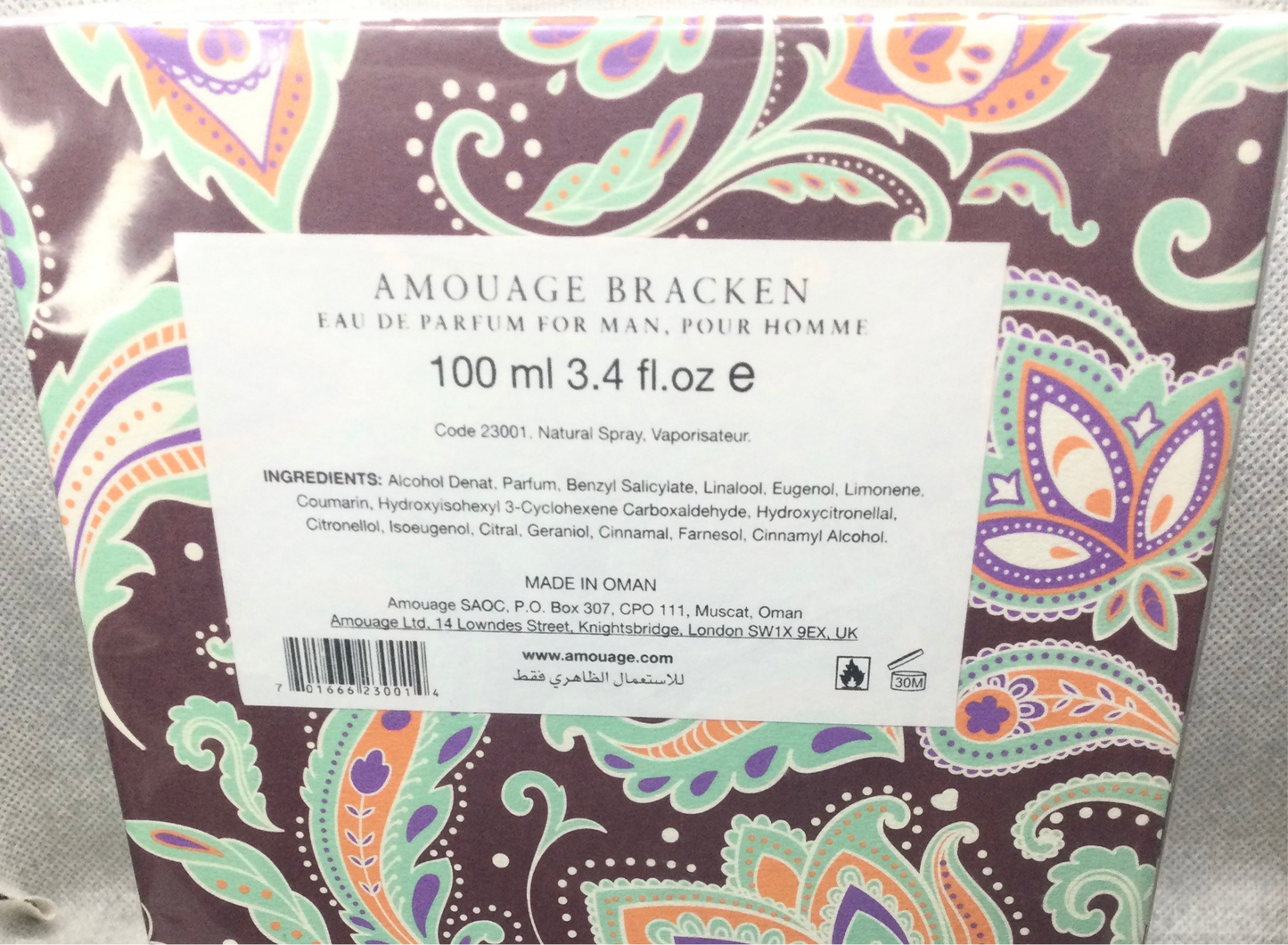 Amouage Bracken FOR MEN EAU DE PARFUM 100 ML SPRAY OMAN Discontinued Sealed RARE