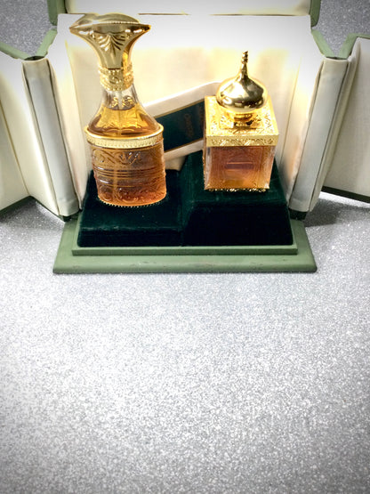 Vintage Amouage Crystal GOLD SET Bottle Plated 24k Gold / Women AND MEN 50 ML SPRAY OMAN 1983 HARD TO FIND RARE