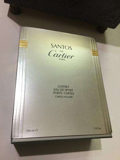 VINTAGE Cartier santos eau de sport for  men 100 ml spray GIFT SET WITH CARDHOLDER RARE