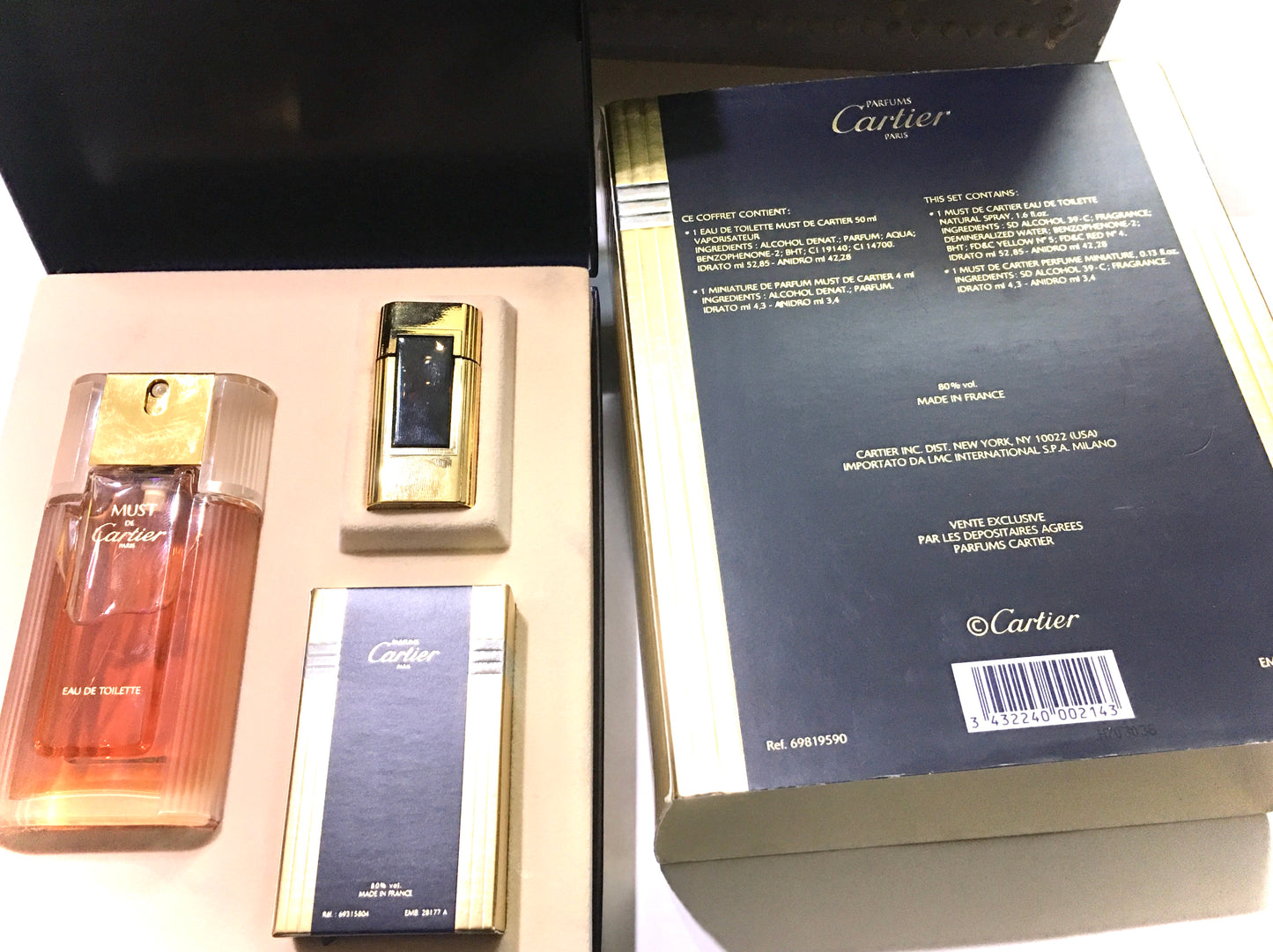 VINTAGE Cartier Must de cartier EAU DE TOILETTE 50 ML SPRAY WITH Parfum Extrait (Pure PARFUM) 4 ML SPLASH SET WOMAN RARE