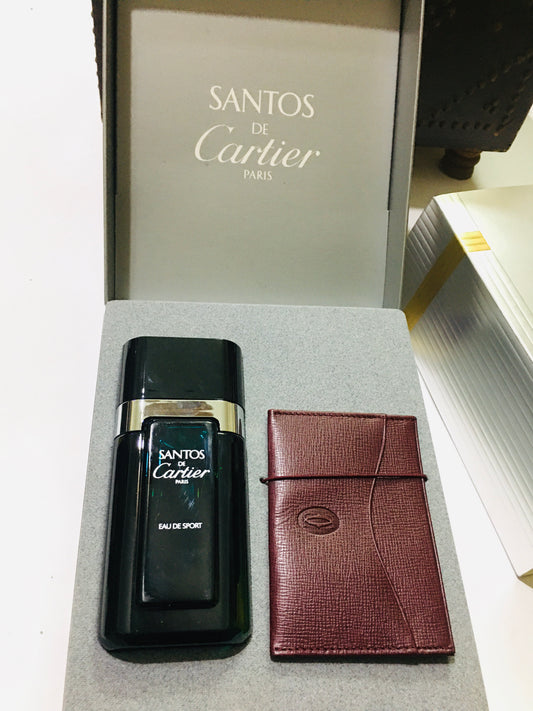 VINTAGE Cartier santos eau de sport for  men 100 ml spray GIFT SET WITH CARDHOLDER RARE